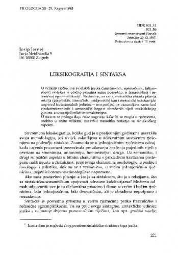 Leksikografija i sintaksa / Josip Jernej