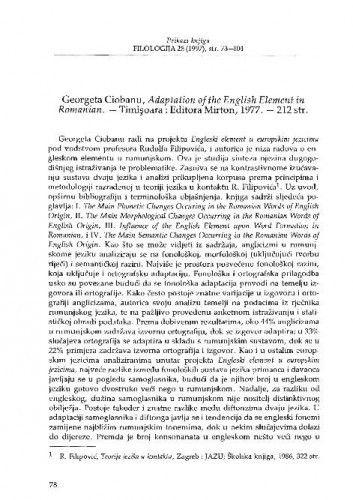 Ciobanu, Georgeta: Adaptation of the English element in Romanian, Temişoara, 1997. / Lelija Sočanac