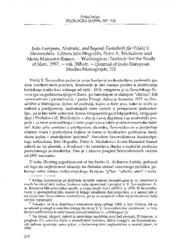 Indo-European, Nostratic, and beyond : Festschrift für Vitalij V. Shevoroshkin (editors Irén Hegedűs, Peter A. Michalove and Alexis Manaster-Ramer), Washington, 1997. / Alemko Gluhak