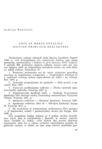 Gdje se Marin Getaldić najviše približio Descartesu / Andrija Bonifačić