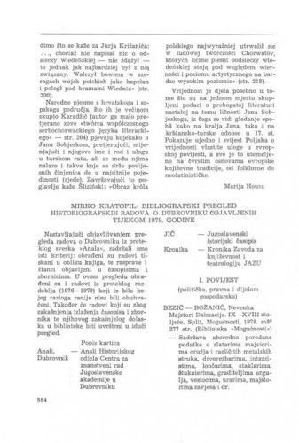 Bibliografski pregled historiografskih radova o Dubrovniku objavljenih tijekom 1979. godine : [prikaz] / Mirko Kratofil