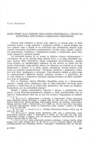 Đuro Ferić kao pjesnik hrvatskih fiziokrata i jedan od začetnika hrvatskog narodnog preporoda / Ivan Pederin
