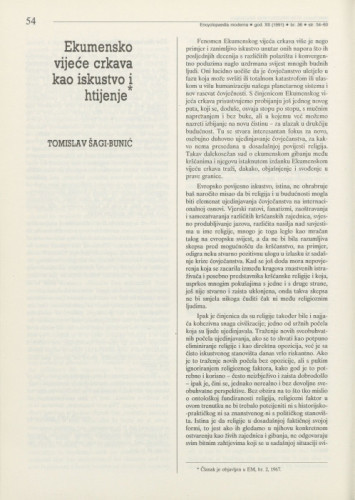 Ekumensko vijeće crkava kao iskustvo i htijenje / Tomislav Janko Šagi-Bunić