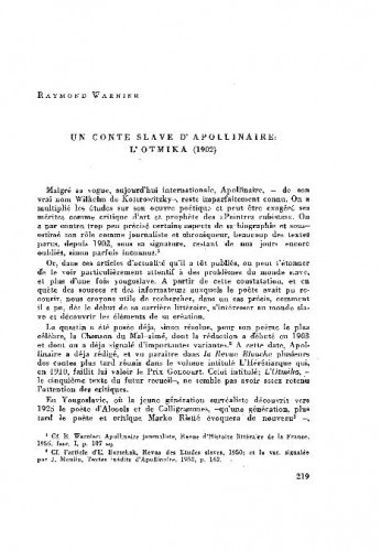 Un conte slave d'Apollinaire: L'Otmika (1902) / Raxmond Warnier