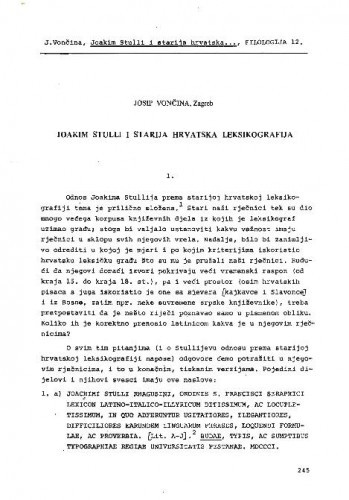 Joakim Stulli i starija hrvatska leksikografija / Josip Vončina