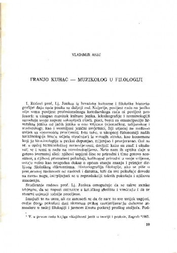 Franjo Kuhač - muzikolog u filologiji / Vladimir Anić