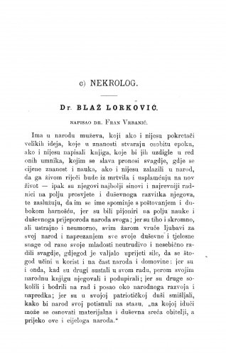 Dr. Blaž Lorković : [nekrolog.] / F. Vrbanić