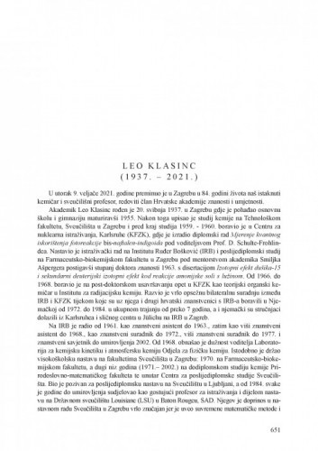 Leo Klasinc (1937.-2021.) : [nekrolog] / Tomislav Cvitaš