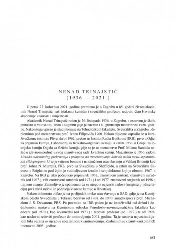 Nenad Trinajstić (1936.-2021.) : [nekrolog] / Tomislav Cvitaš