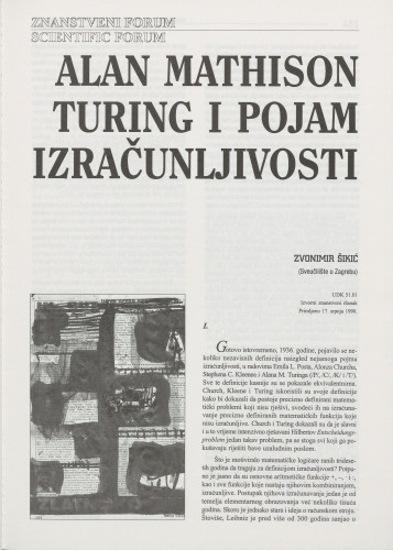 Alan Mathison Turing i pojam izračunljivosti / Zvonimir Šikić