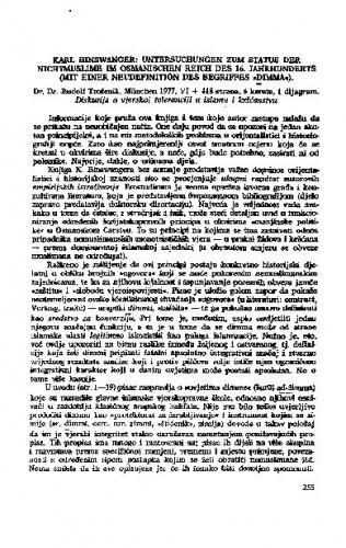 Karl Binswagner: Untersuchungen zum Status der Nichtmuslime im Osmanischen Reich des 16 Jahrhunderts (mit einer Neudefinition des Begriffes 