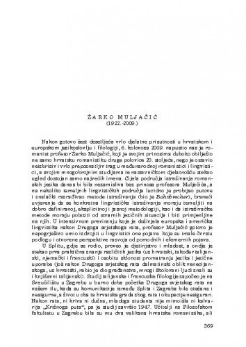 Žarko Muljačić (1922.-2009.) : [nekrolog] / August Kovačec