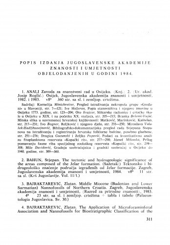 Popis izdanja Jugoslavenske akademije objelodanjenih u godini 1984.