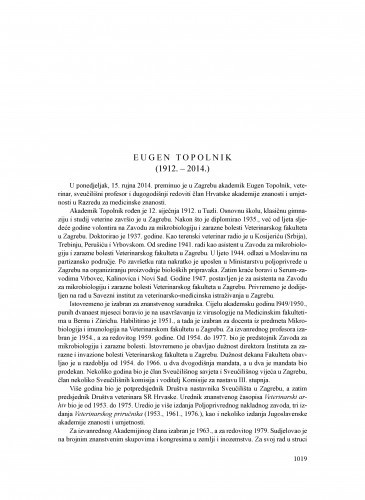 Eugen Topolnik (1912.-2014.) : [nekrolog] / Slavko Cvetnić
