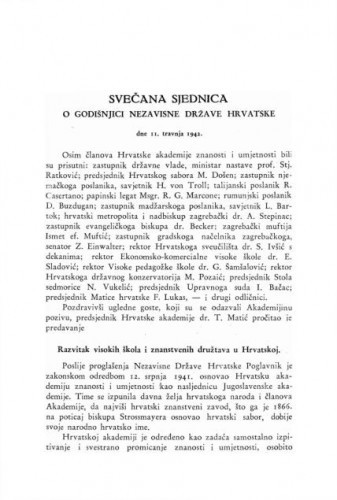 Svečana sjednica o godišnjici Nezavisne Države Hrvatske : dne 11. travnja 1942.