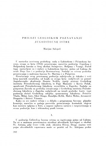Prilozi geološkom poznavanju jugoistočne Istre / M. Salopek