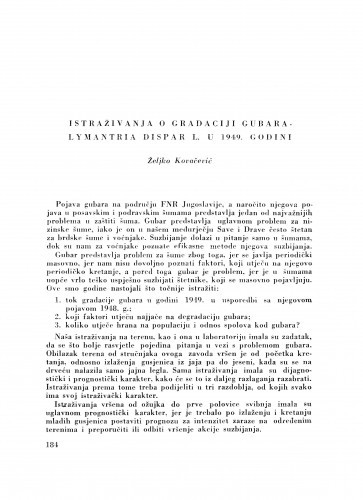 Istraživanja o gradaciji gubara Lymantria dispar L. u 1949. godini / Ž. Kovačević