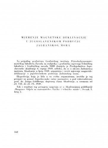 Mjerenje magnetske deklinacije u jugoslavenskom području Jadranskog mora