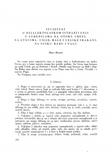 Izvještaj o dijalektološkom istraživanju u Lubenicama na otoku Cresu, na otocima: Unije, Male i Velike Srakane, na Susku, Rabu i Pagu / M. Hraste