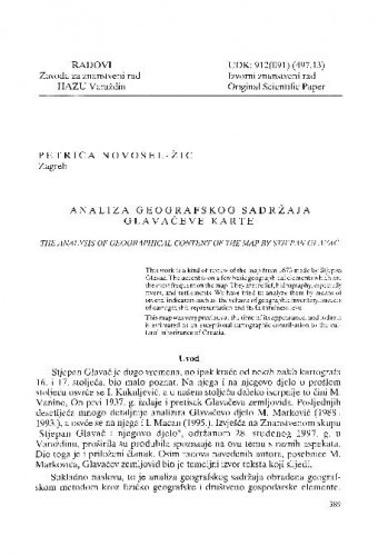 Analiza geografskog sadržaja Glavačeve karte / Petrica Novosel-Žic