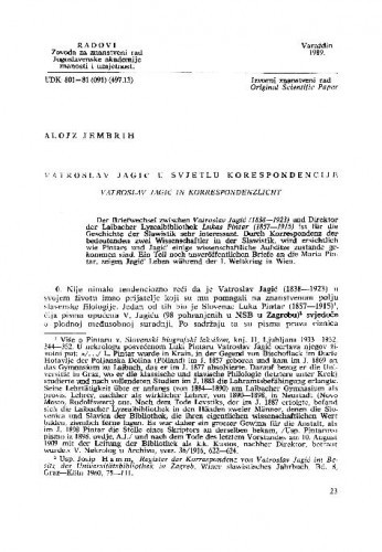 Vatroslav Jagić u svjetlu korespondencije / Alojz Jembrih