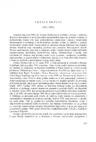 France Bezlaj : (1910.-1993.) / Franc Jakopin