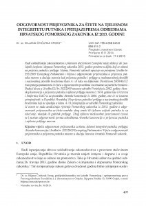 Odgovornost prijevoznika za štete na tjelesnom integritetu putnika i prtljazi prema odredbama hrvatskog Pomorskog zakonika iz 2013. godine / Biljana Činčurak Erceg