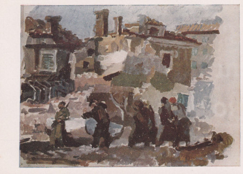 Edo Murtić: Porušena ulica (gouache)