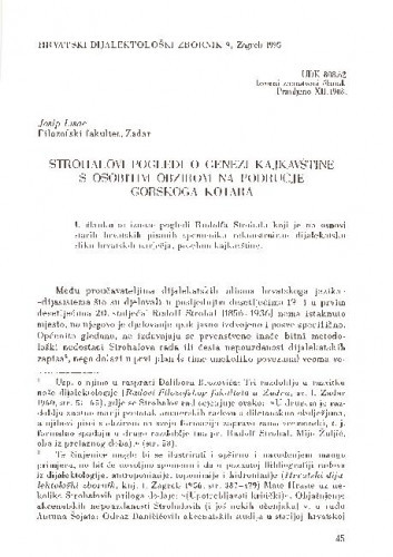 Strohalovi pogledi o genezi kajkavštine s osobitim obzirom na područje Gorskog kotara / Josip Lisac