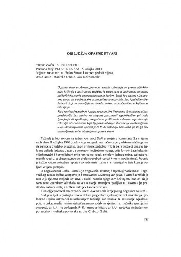 Obilježja opasne stvari : [prikaz presude] / Vesna Skorupan