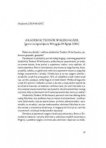 Akademik Teodor Wikerhauser : (govor na ispraćaju na Mirogoju 19. lipnja 2018.) / Josip Madić