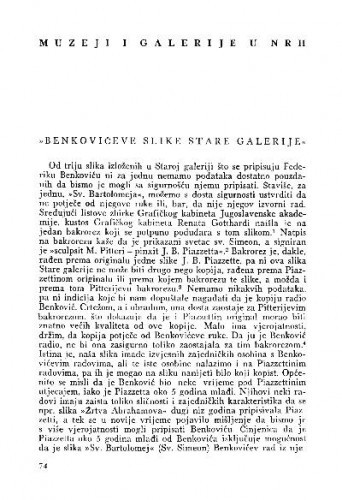 Benkovićeve slike Stare galerije / Z. Wyroubal