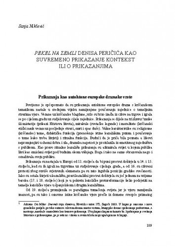 Pekel na zemli Denisa Peričića kao suvremeno prikazanje kontekst ili o prikazanjima / Sanja Nikčević