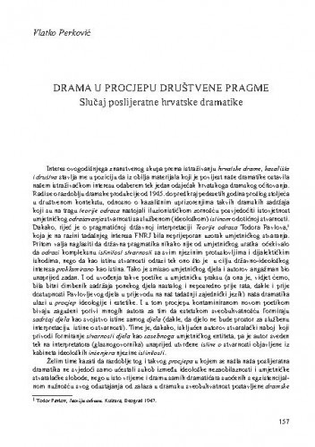 Drama u procjepu društvene pragme : slučaj poslijeratne hrvatske dramatike / Vlatko Perković