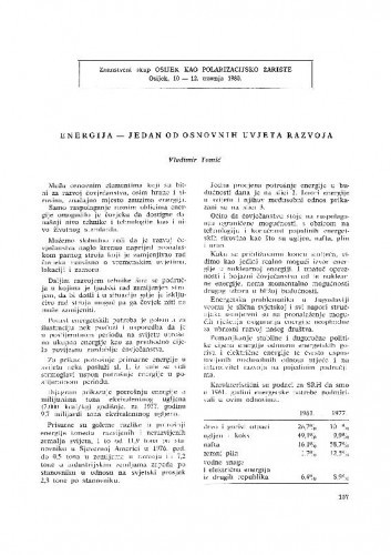 Energija - jedan od osnovnih uvjeta razvoja / Vladimir Tomić