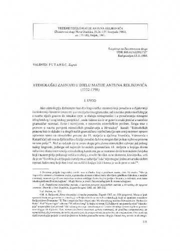 Etimološki zahvati u djelu Matije Antuna Reljkovića (1732-1798) / Valentin Putanec