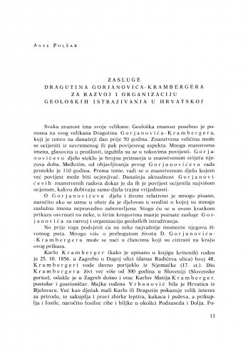 Zasluge Dragutina Gorjanovića-Krambergera za razvoj i organizaciju geoloških istraživanja u Hrvatskoj