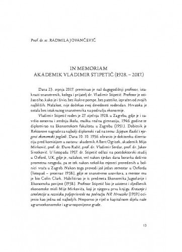 In memoriam akademik Vladimir Stipetić (1928.-2017.) / Radmila Jovančević