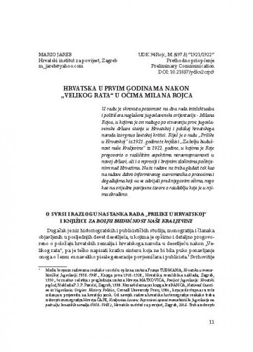 Hrvatska u prvim godinama nakon “Velikog rata” u očima Milana Rojca / Mario Jareb