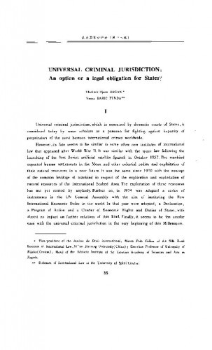 Universal Criminal Jurisdiction – An option or a legal obligation for States / Vladimir-Djuro Degan ; Vesna Baric Punda