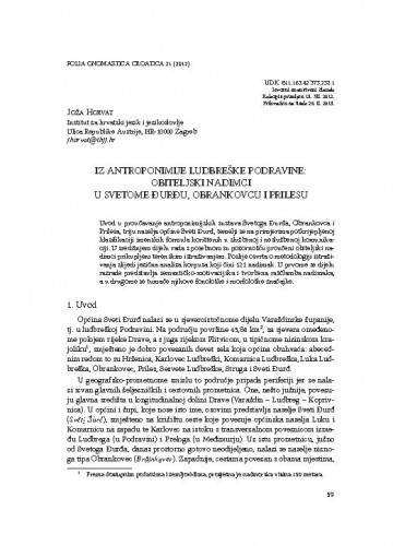 Iz antroponimije ludbreške Podravine : obiteljski nadimci u Svetome Đurđu, Obrankovcu i Prilesu / Joža Horvat