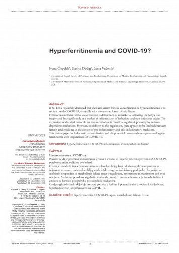 Hyperferritinemia and COVID-19? / Ivana Čepelak, Slavica Dodig, Ivana Vučenik