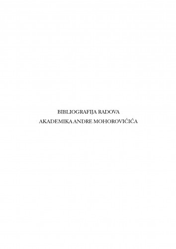Bibliografija izdanja radova akademika Andre Mohorovičića