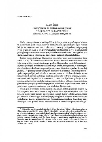 Matej Šekli, Zemljepisna in osebna lastna imena v kraju Livek in njegovi okolici, Založba ZRC SAZU, Ljubljana: 2008. : [prikaz] / Joža Horvat