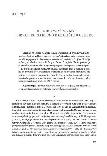 Zbornik Krležini dani i Hrvatsko narodno kazalište u Osijeku / Ivan Trojan