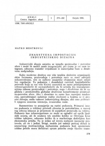 Znanstvena impostacija industrijskog dizajna / Matko Meštrović