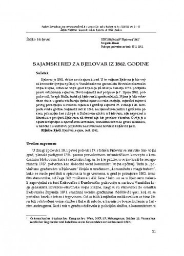 Sajamski red za Bjelovar iz 1862. godine / Željko Holjevac