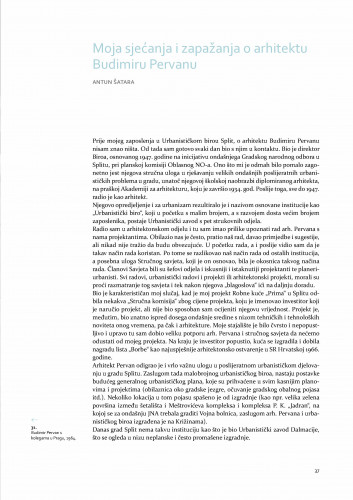 Moja sjećanja i zapažanja o arhitektu Budimiru Pervanu / Antun Šatara
