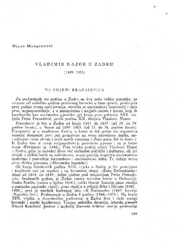 Vladimir Nazor u Zadru : (1899-1903) / Milan Marjanović