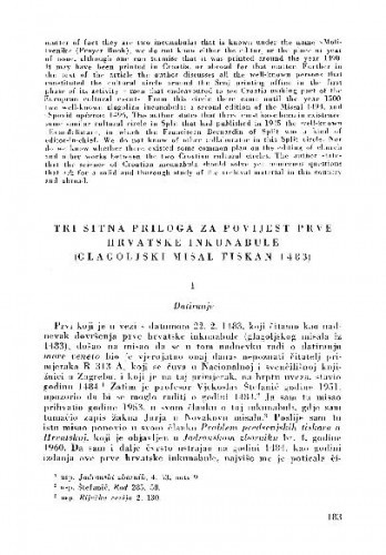 Tri sitna priloga za povijest prve hrvatske inkunabule (Glagoljski misal tiskan 1483) / Valentin Putanec